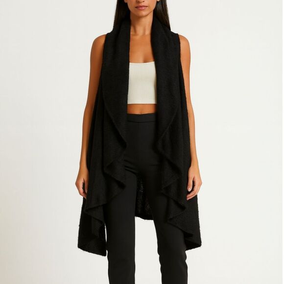 Alice + Olivia Cardigan Sweater Vest Women’s XS Black Draped Sleeveless Layering - Picture 1 of 10